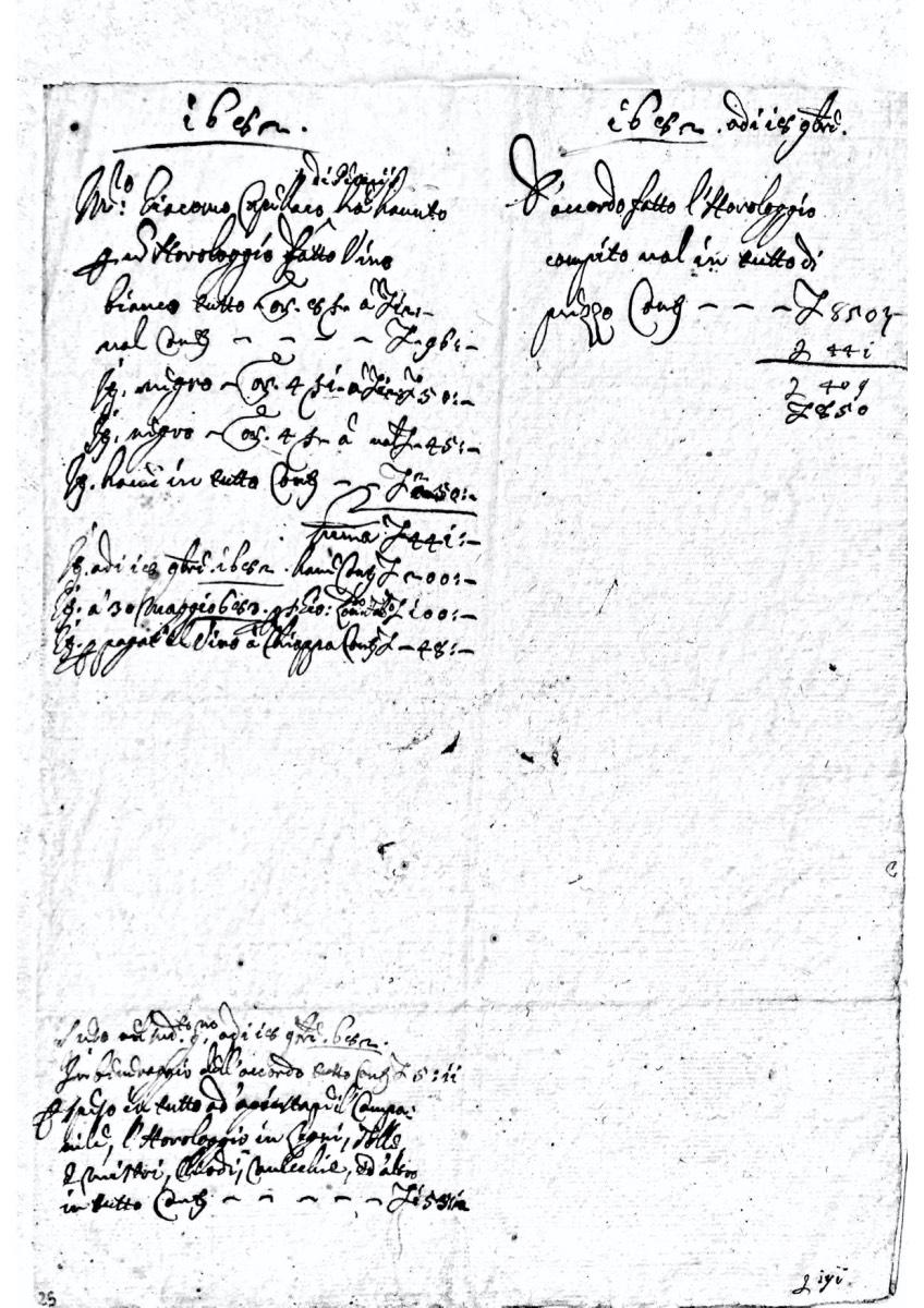 Nota di pagamento dell'orologio del campanile di Clauzetto